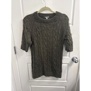 COS Women Olive Green Mohair Wool Cable Knit Short Sleeve Sweater Size XS